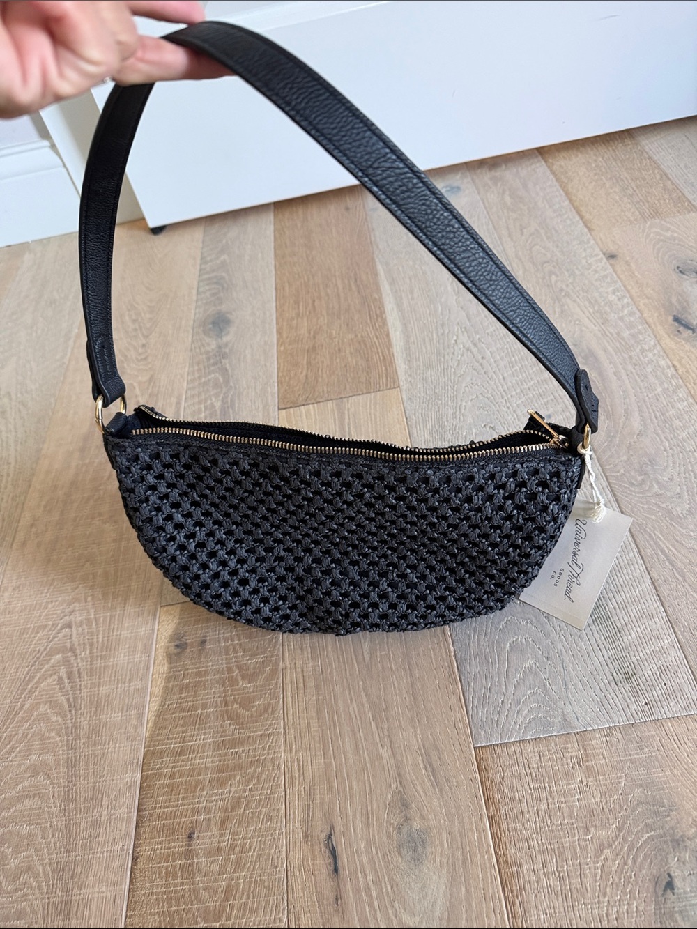 Universal Thread Black Woven Crescent Shoulder Bag with Gold-Tone Hardware
